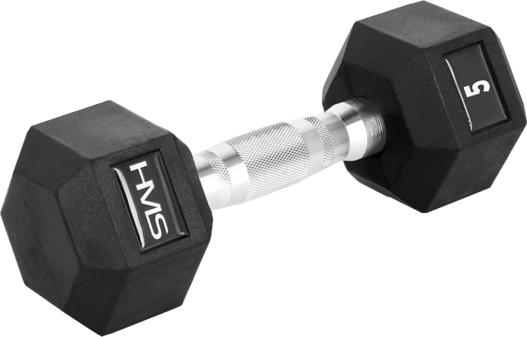 HMS šešiakampis gumuotas hantelis HEX PRO 5 kg