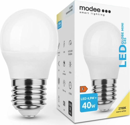 Modee Smart Lighting LED miniatiūrinė lemputė G45 E27 4,9 W šilta balta