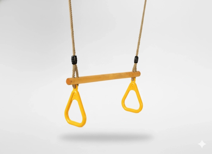 Wooden trapeze swing for children with triangular grips 3.5 × 40 × 110 cm
