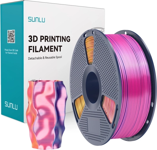 Sunlu PLA+ Silk trispalvis filamentas raudona–geltona–mėlyna