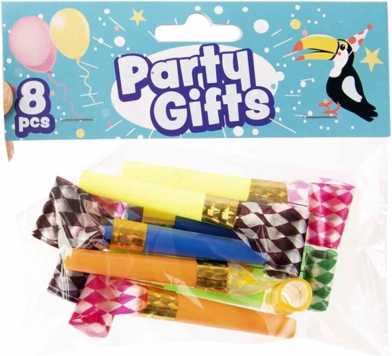 Party blowouts (party horns) 14 cm, assorted colors, 8 pcs