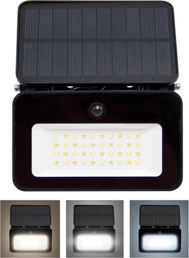 Solight saulės energija įkraunamas LED prožektorius su jutikliu, 6 W, 660 lm, juodas