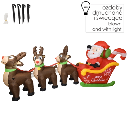 Inflatable Santa on a sleigh with reindeer with LED lighting - 1 piece