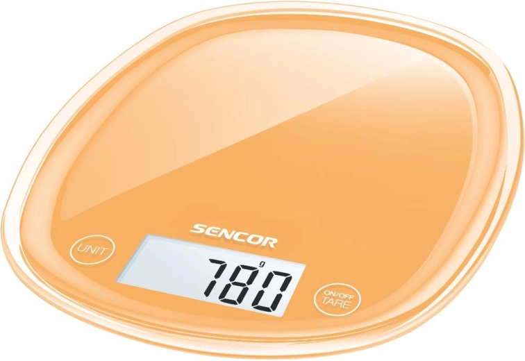 Oranžinės spalvos „Sencor“ virtuvinės svarstyklės