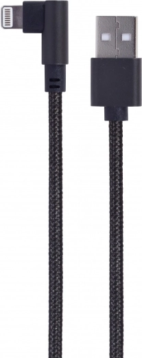 USB kabelis su 8 kontaktų jungtimi (kampinis), tekstilinis apipynimas, 0,2 m, juodas – 1 vnt.