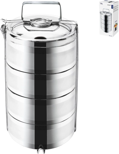 Nerūdijančio plieno termo maisto indas, 4 aukštai, 4×1,1 l
