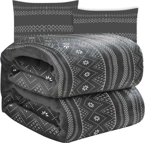 Minkštas žieminis pledas su dviem pagalvėlių užvalkalais RUHHY, pilkas 160 × 200 cm