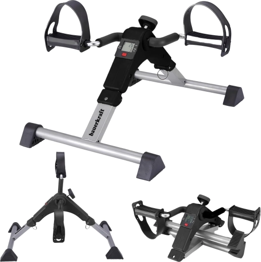 Sulankstomas reabilitacinis pedalinis treniruoklis (rotorius) 2-in-1 su LCD ekranu, juodas