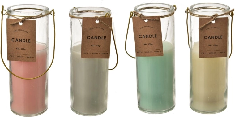 Decorative candle in glass with a metal element 6 × 6 × 17 cm (mix of 4 variants)