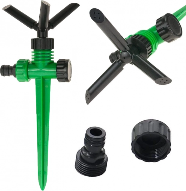 Sodo sukamasis laistytuvas 360° su 3 rankomis ir žeminiu smaigu