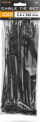 Black cable ties 200 × 3.6 mm, 100 pieces