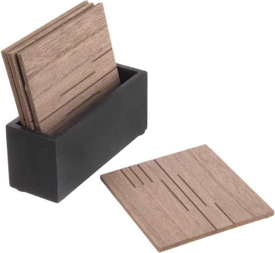 Wooden Coasters with Stand Line (4 pcs, 10 × 10 cm)