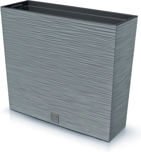 Plastic ribbed planter with insert 58 cm – concrete grey