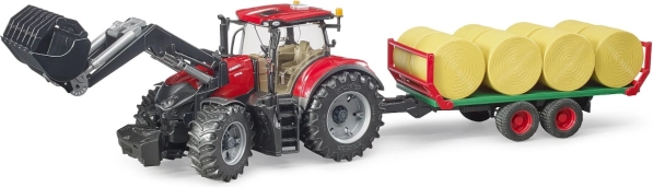 Traktorius Bruder Case IH Optum 300 CVX su priekiniu krautuvu ir ryšulių priekaba