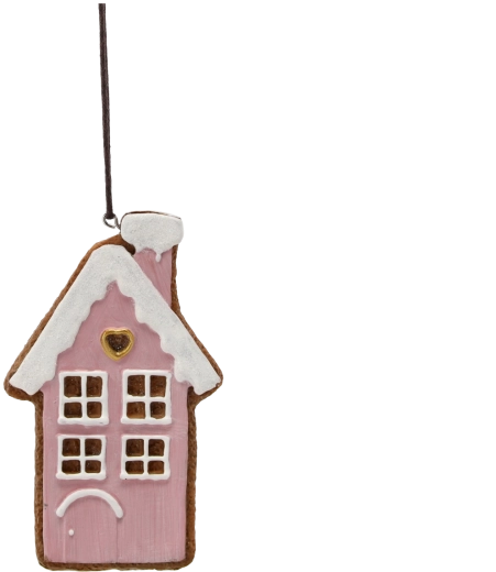 Hanging Christmas decoration gingerbread house pink 12.5 cm – set of 8 pcs Chomik