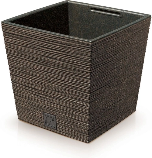 Furu Square Low Eco Wood Planter with Insert 24 cm – Coffee