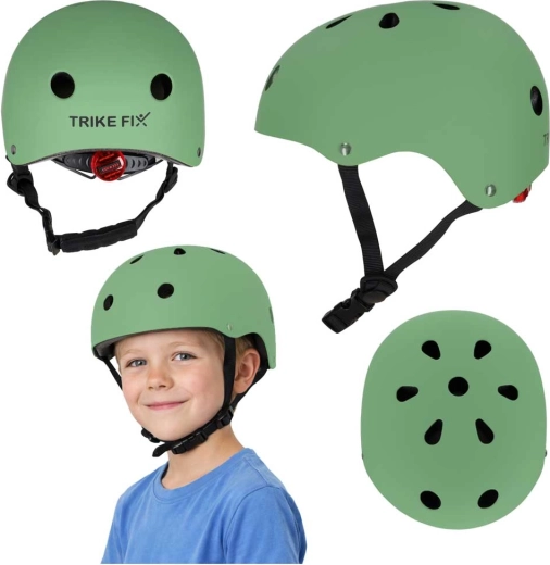 Vaikiškas dviratininko šalmas TRIKE FIX su LED, dydis M (55–58 cm), tamsiai žalias