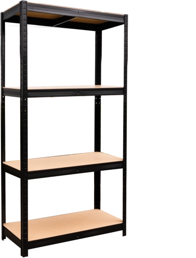 Metalinis stelažas, 4 lygių, 150 × 70 × 30 cm, juodas, keliamoji galia 150 kg lentynai