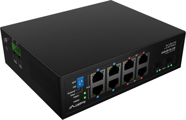 Lanberg ILGE-8P-2S-120 industrial PoE++ gigabit DIN-rail switch