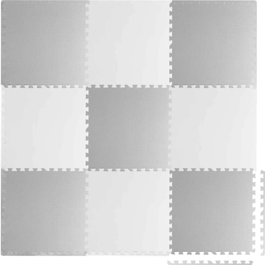 Large foam puzzle mat white-gray RICOKIDS 180 × 180 cm, 9 pieces
