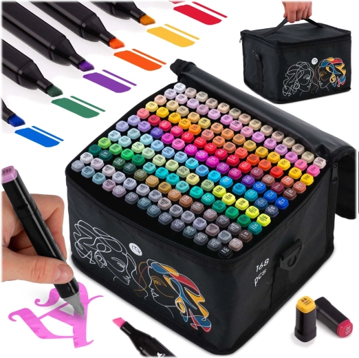 Alcohol-based double-ended markers with case 168 pcs NUKIDO
