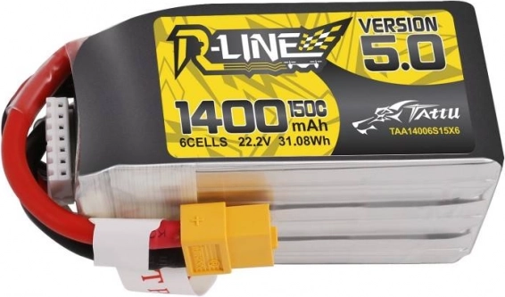 Tattu R-Line 5.0 versijos LiPo baterija 1400 mAh 22,2 V 150C 6S XT60