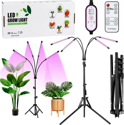 LED lempa augalų auginimui su stovu, 4 paneliais ir nuotoliniu valdymu