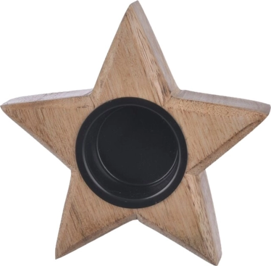 Mango wood star-shaped candle holder 12.5 cm