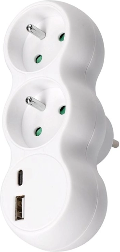 Solight plug-in socket splitter with USB-A and USB-C 20 W PD fast charger, white