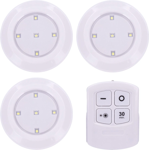 Solight LED šviestuvai su nuotolinio valdymo pulteliu, 3 × 50 lm, laikmatis, maitinami baterijomis