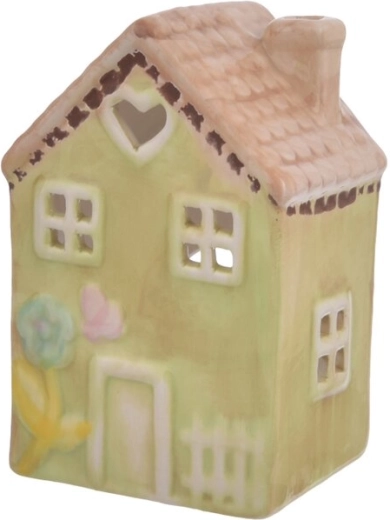 Ceramic house-shaped candle holder, yellow