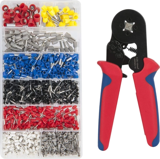 RENEW FORCE ferrule crimping pliers with a set of 1800 ferrules and an organizer