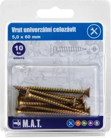 Universal full-thread screw 5 × 60 mm, zinc-plated, 10 pcs