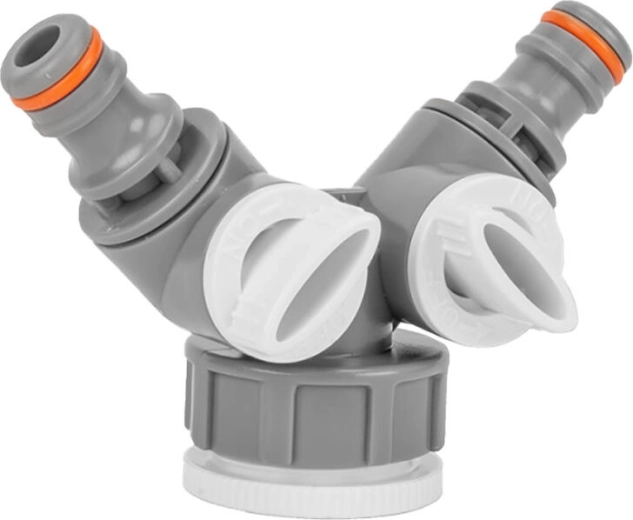 Plastikinis Y formos skirstytuvas su vožtuvais 2 greitosioms jungtims 1" ir 3/4" WHITE LINE
