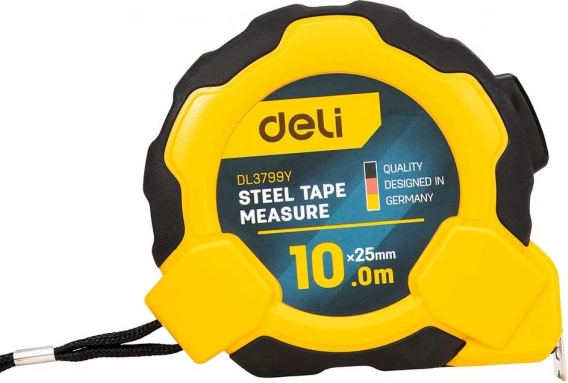 Plieninė matavimo juosta 10 m su automatiniu užraktu – Deli