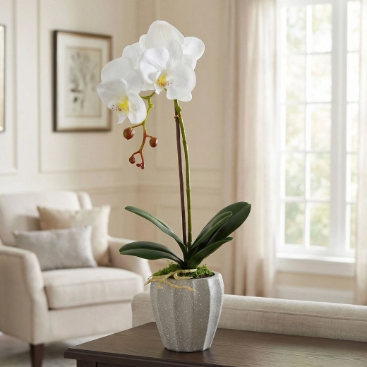 Dirbtinė dekoratyvinė orchidėja vazone, 45 cm – 1 vnt.