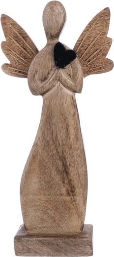 Medinė dekoracija Angelas su juoda širdimi 32 cm