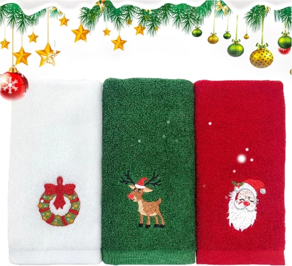 Set of Christmas cotton towels with Santa Claus and reindeer motifs, 32 × 45 cm - 1 piece