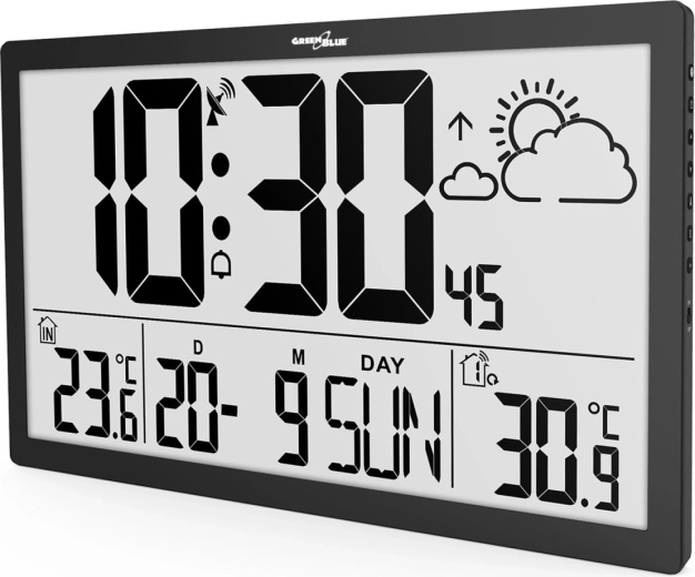 Wall-mounted multifunctional LCD clock with DCF synchronization