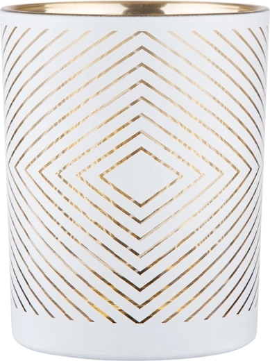 White glass candle holder with gold interior 10 × 12.5 cm, geometric