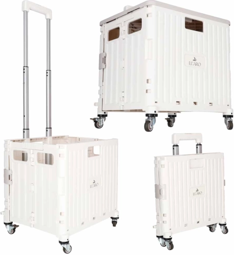 Foldable shopping trolley LUARO on 4 wheels with lid, white - 1 piece