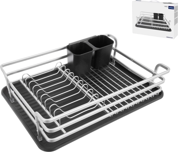 Deluxe dish drainer with aluminum frame and drip tray 43 × 32 × 12 cm