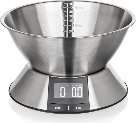 Skaitmeninės virtuvinės svarstyklės su nerūdijančio plieno dubeniu 5 kg