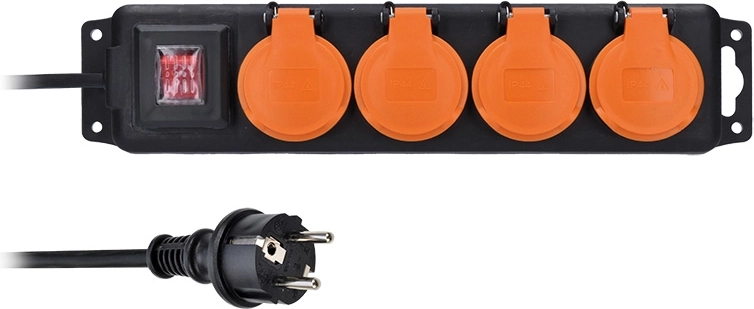 Solight outdoor extension lead IP44 with 4 sockets and switch, 5 m