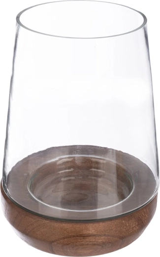 Glass and mango wood candle holder mango