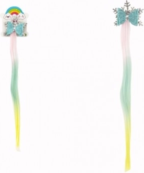 Plaukų segtukas snaigė su vaivorykštiniu sruogu ir kaspinu