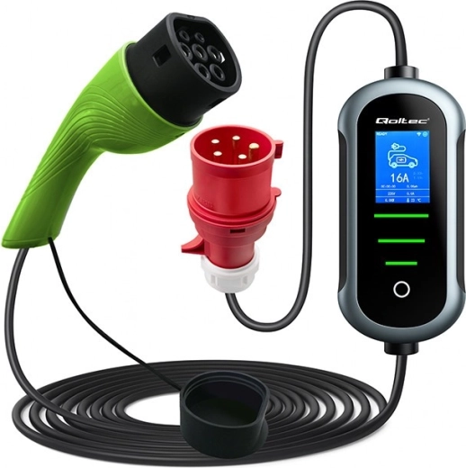 Qoltec mobilusis įkroviklis elektromobiliams ir įkraunamiems hibridams 7 kW 230 V CEE 32A Wi‑Fi Tuya LCD 5 m