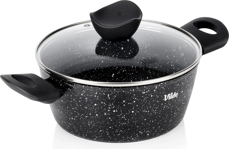 Granito puodas su stiklo dangčiu 20 cm, 2,2 l – Vilde Granitica Line