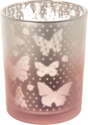 White-Pink Glass Candle Holder 10 × 10 × 12 cm