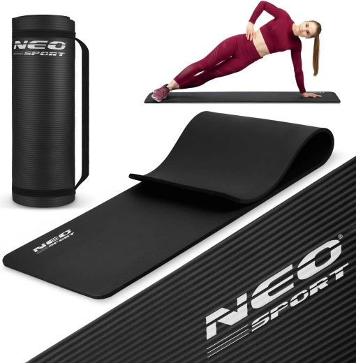 Neo Sport treniruočių kilimėlis 183 × 60 cm, itin storas, juodas